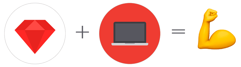 1 diamand rouge (logo de Ruby) + 1 ordinateur portable = 1 emojicon "force"